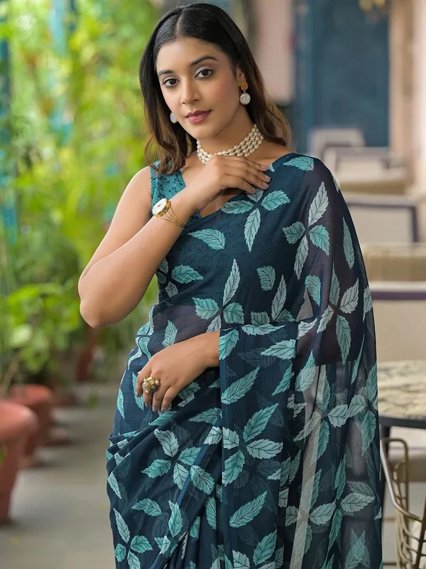 Blue_Pure_Chiffon_Saree_For_Women