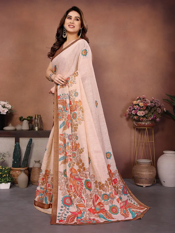 Peach_Silk_Blend_Saree_For_Women