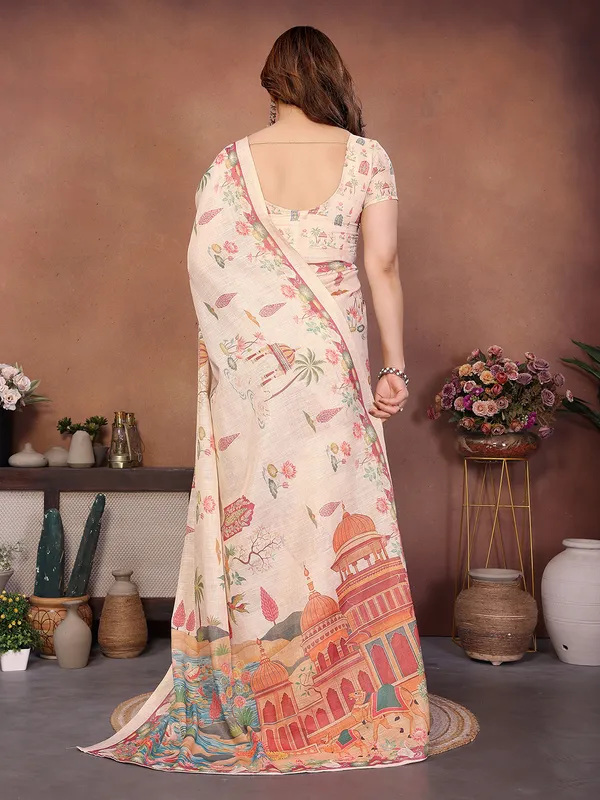 Cream_Silk_Blend_Saree_For_Women