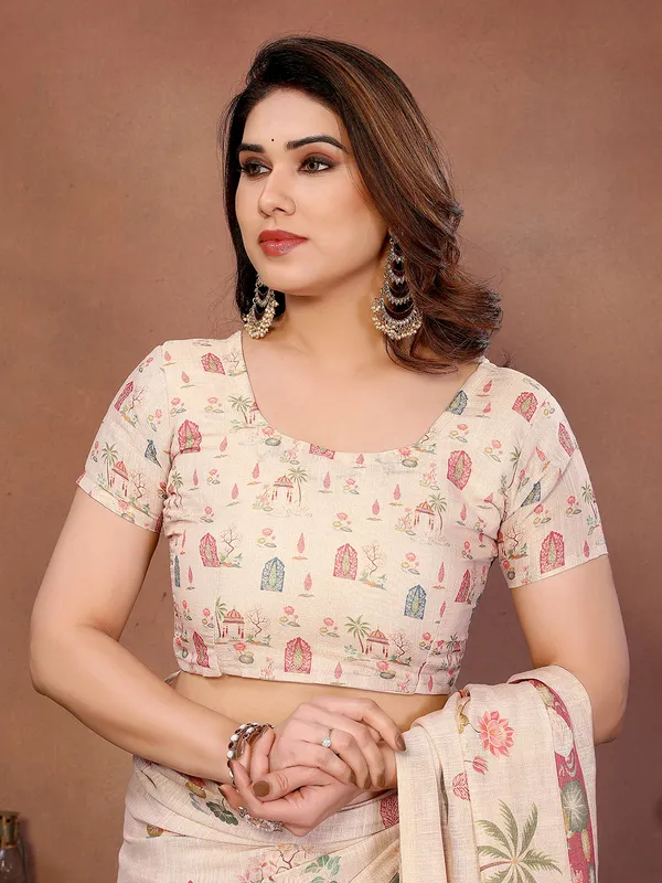 Cream_Silk_Blend_Saree_For_Women