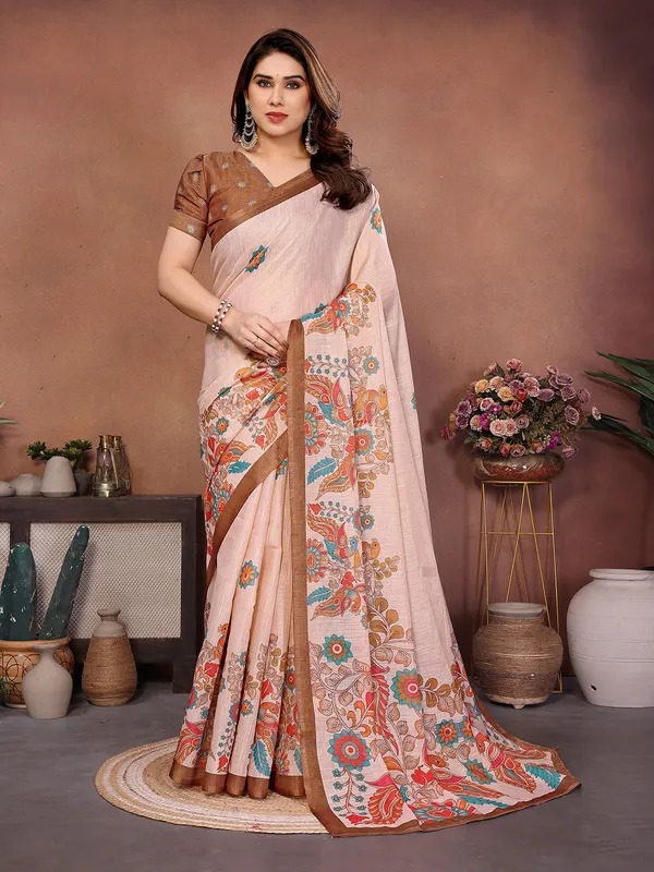Peach_Silk_Blend_Saree_For_Women