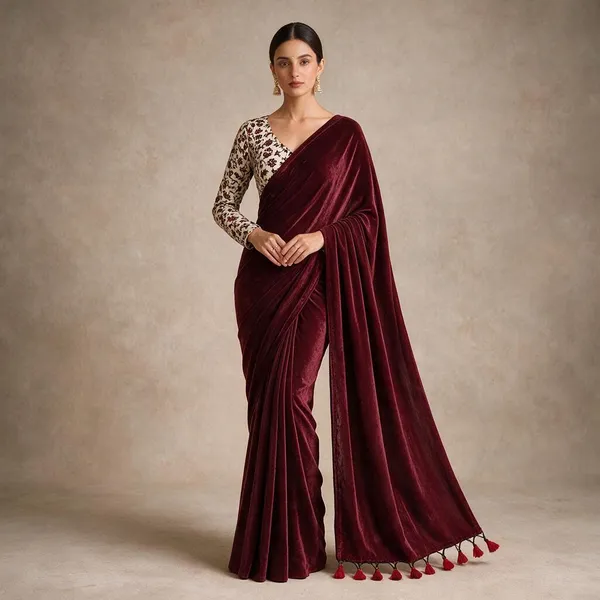 Maroon_Khadi_Saree_For_Women