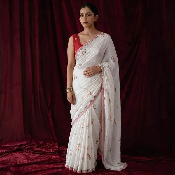 White_Linen_Saree_For_Women