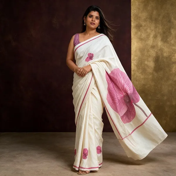 White_Cotton_Linen_Saree_For_Women