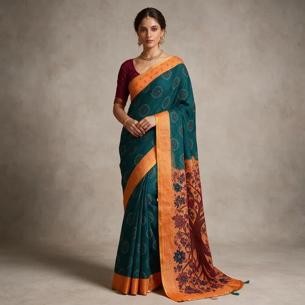 Green_Linen_Saree_For_Women