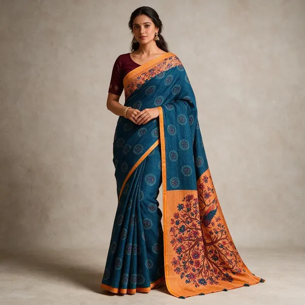 Dark_Green_Linen_Saree_For_Women