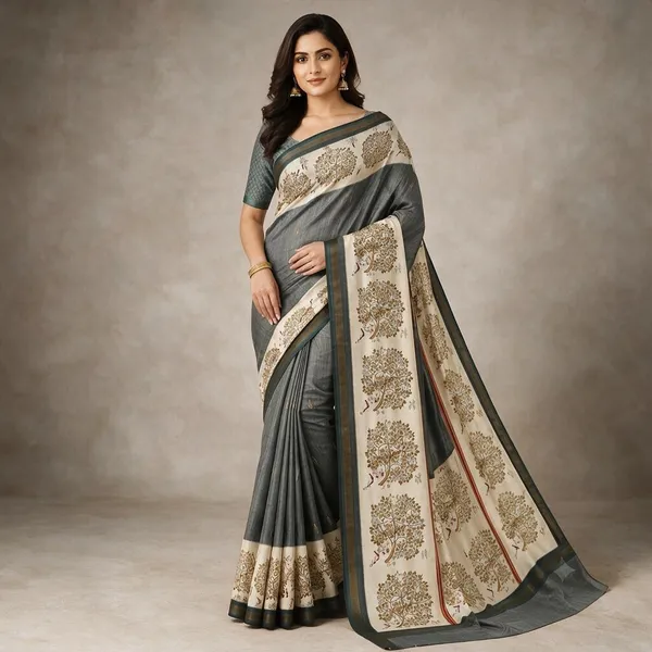 Grey_Silk_Blend_Saree_For_Women