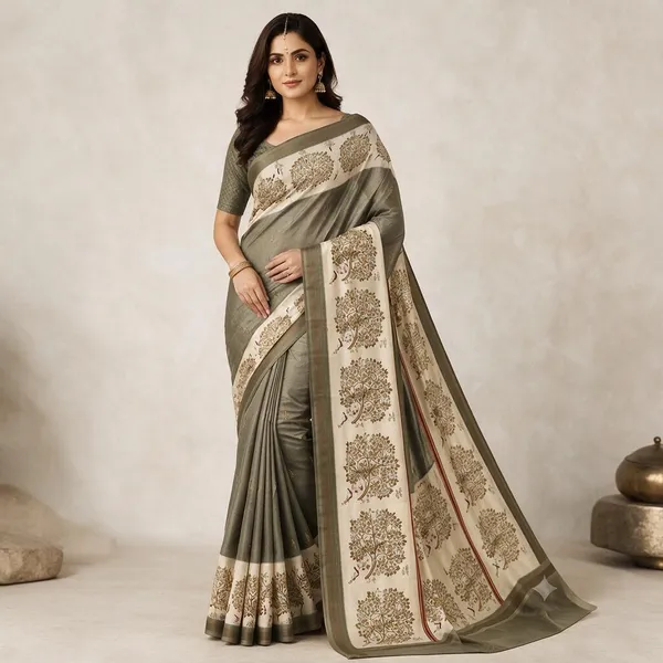 Dark_Green_Silk_Blend_Saree_For_Women