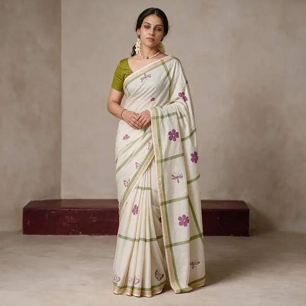 White_Cotton_Linen_Saree_For_Women