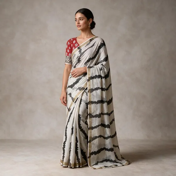 White_And_Black_Cotton_Linen_Saree_For_Women
