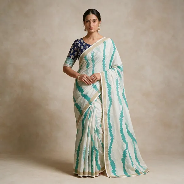 White_And_Blue_Cotton_Linen_Saree_For_Women