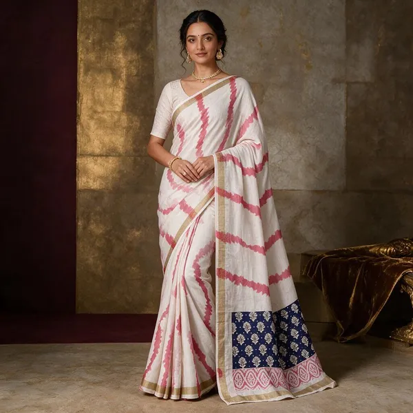 White_And_Pink_Cotton_Linen_Saree_For_Women