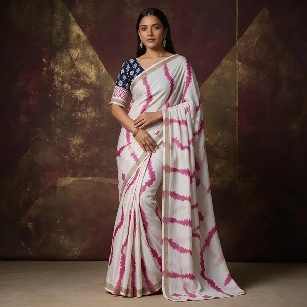 White_And_Pink_Cotton_Linen_Saree_For_Women