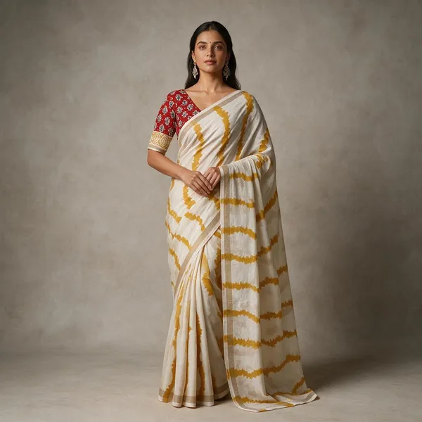 White_And_Yellow_Cotton_Linen_Saree_For_Women