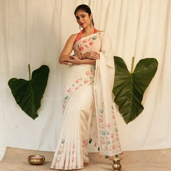 Cream_Cotton_Linen_Saree_For_Women
