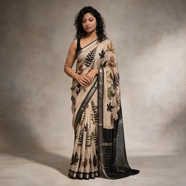 Brown_Cotton_Linen_Saree_For_Women