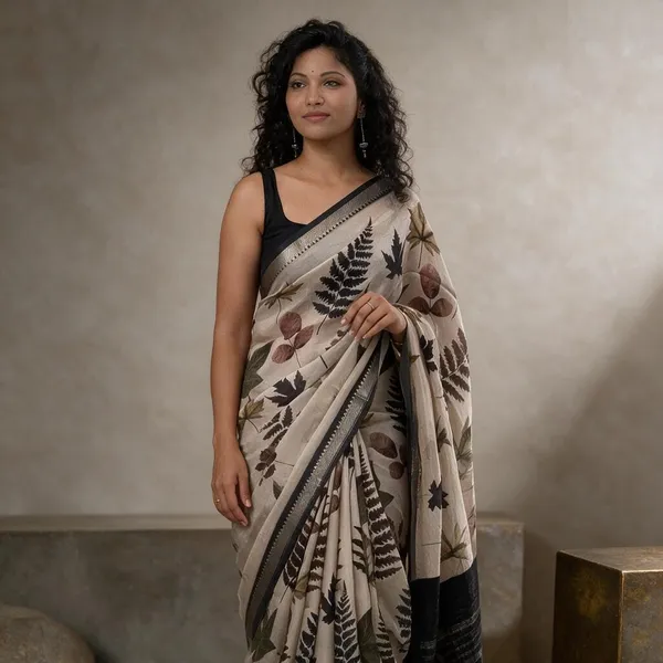 Brown_Cotton_Linen_Saree_For_Women
