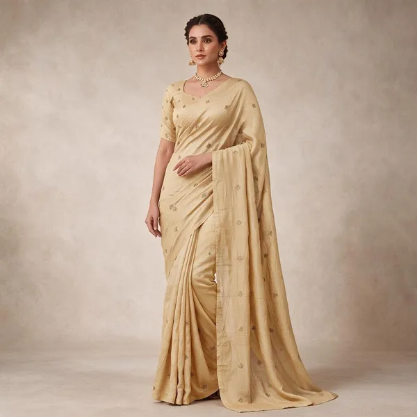 Cream_Silk_Blend_Saree_For_Women