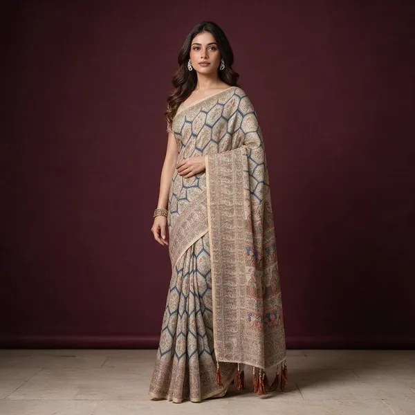 Beige_Linen_Saree_For_Women