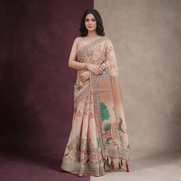 Beige_Linen_Saree_For_Women