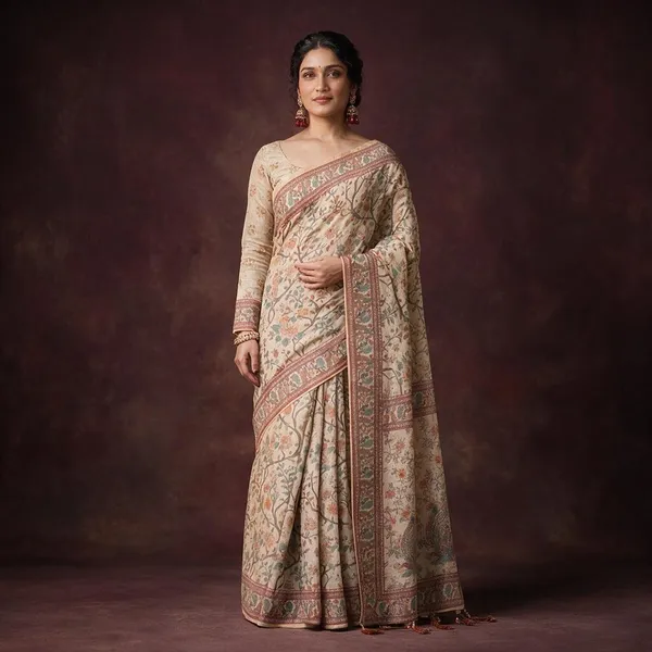 Beige_Linen_Saree_For_Women
