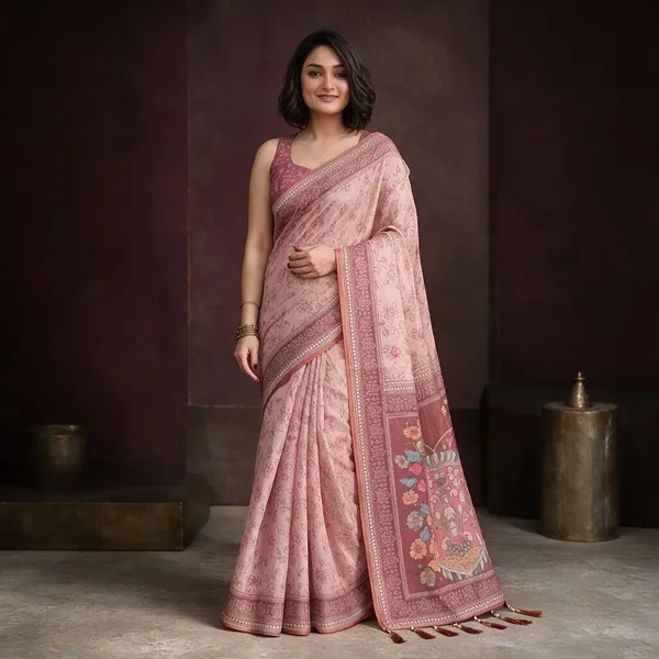 Pink_Linen_Saree_For_Women