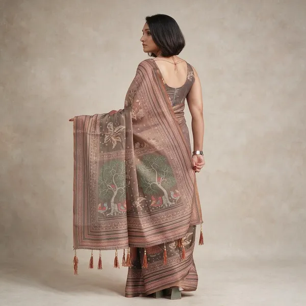 Brown_Linen_Saree_For_Women