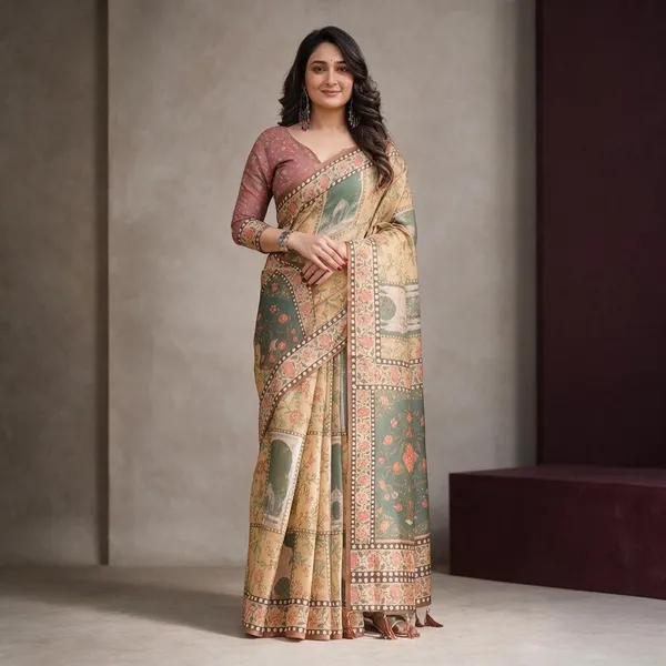 Beige_Linen_Saree_For_Women
