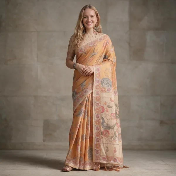 Orange_Linen_Saree_For_Women