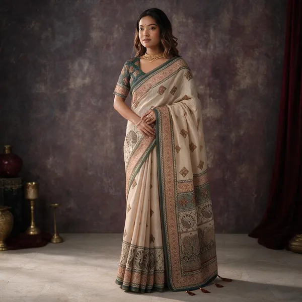 Beige_Linen_Saree_For_Women