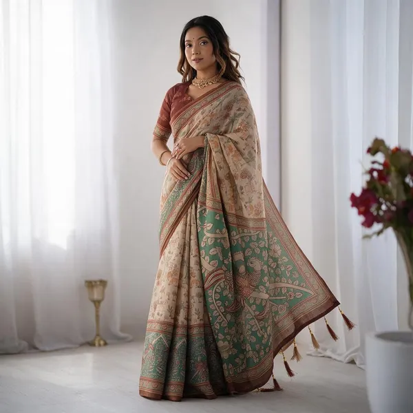 Beige_Linen_Saree_For_Women