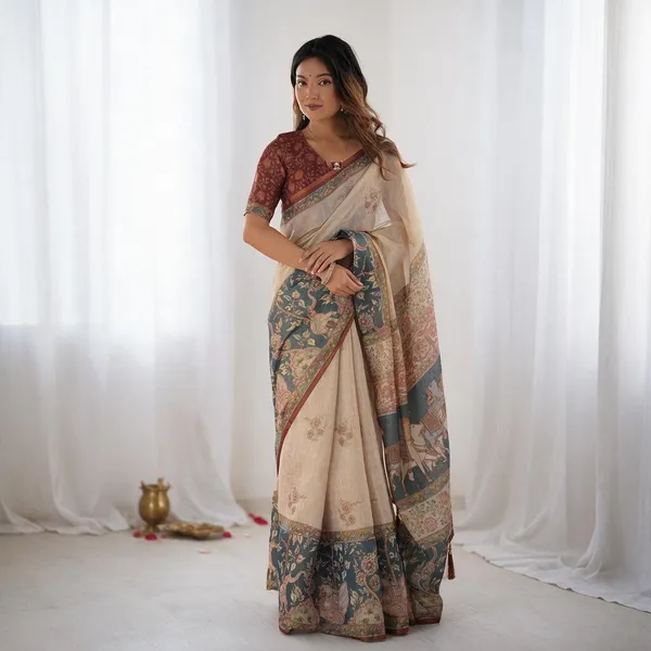 Beige_Linen_Saree_For_Women