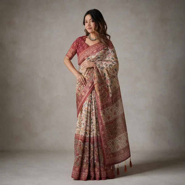Beige_Linen_Saree_For_Women