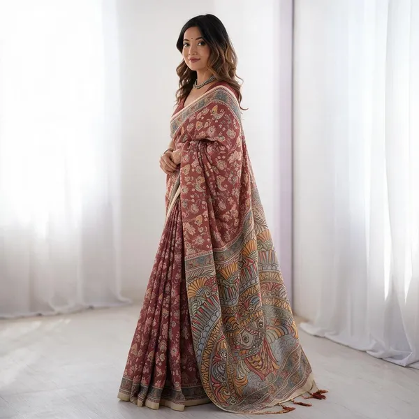 Maroon_Linen_Saree_For_Women