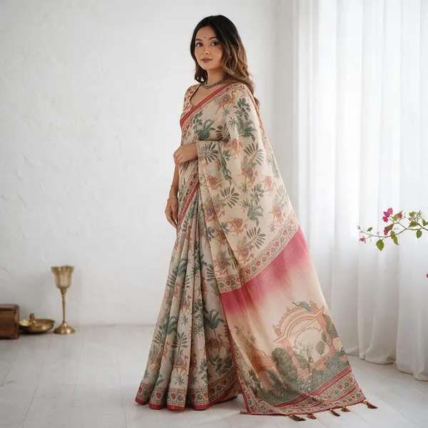Beige_Linen_Saree_For_Women
