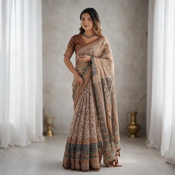 Beige_Linen_Saree_For_Women