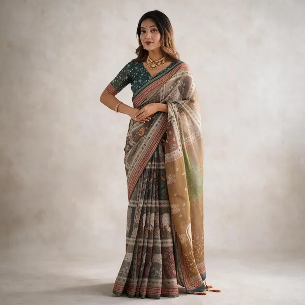 Multicolor_Linen_Saree_For_Women