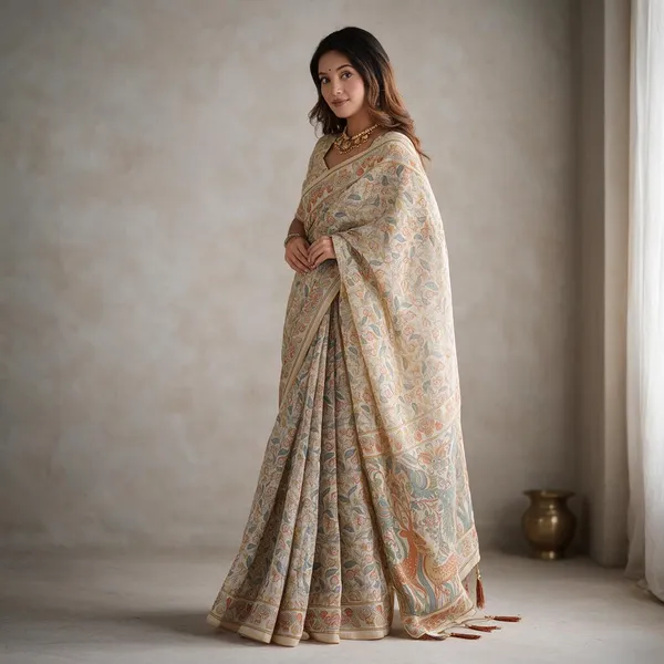 Cream_Linen_Saree_For_Women