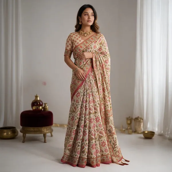 Cream_Linen_Saree_For_Women