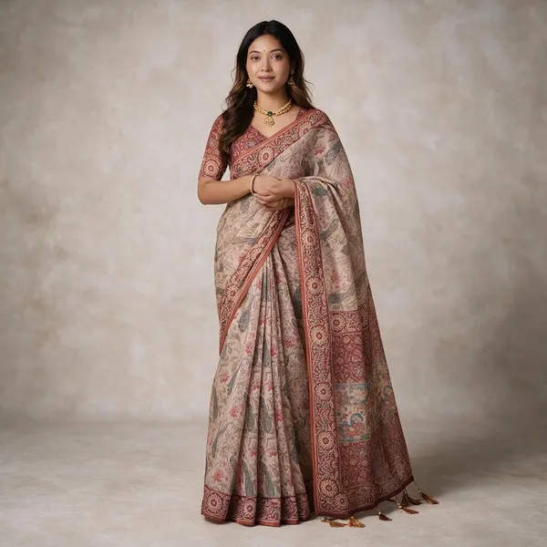 Beige_Linen_Saree_For_Women