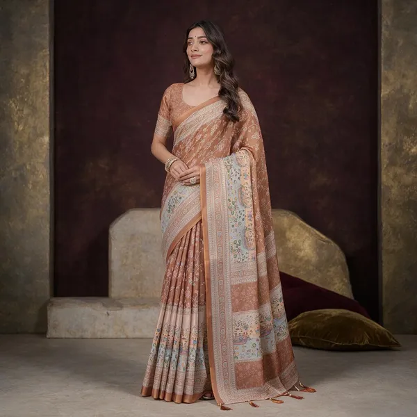 Orange_Linen_Saree_For_Women