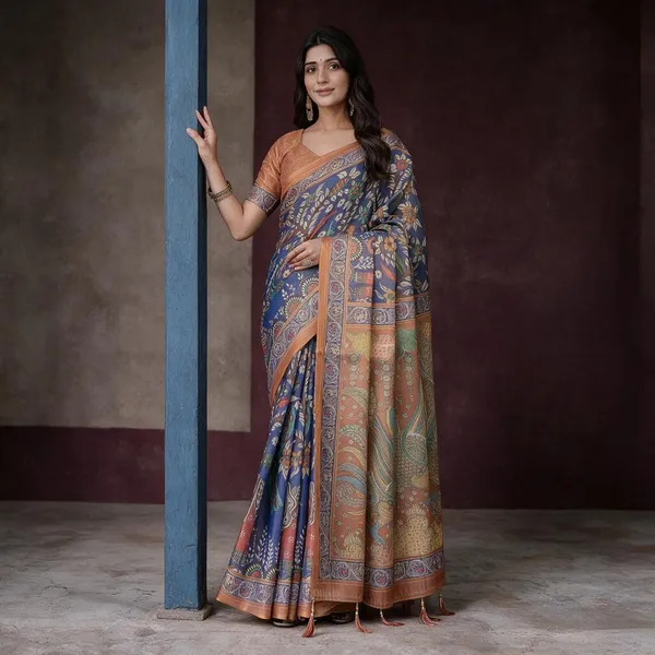 Blue_Linen_Saree_For_Women