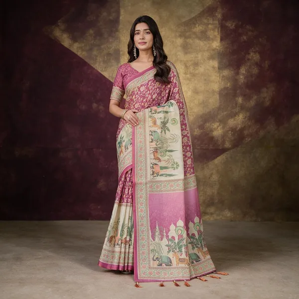 Pink_Linen_Saree_For_Women
