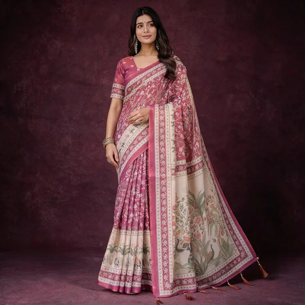 Pink_Linen_Saree_For_Women