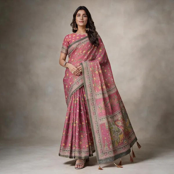 Pink_Linen_Saree_For_Women