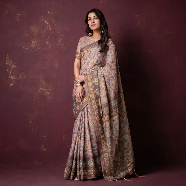 Beige_Linen_Saree_For_Women