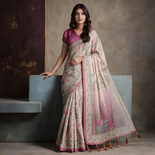 Pink_Linen_Saree_For_Women