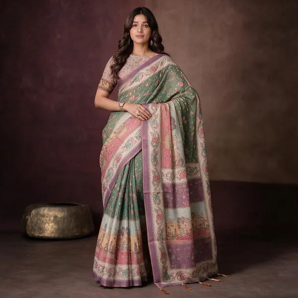 Green_Linen_Saree_For_Women