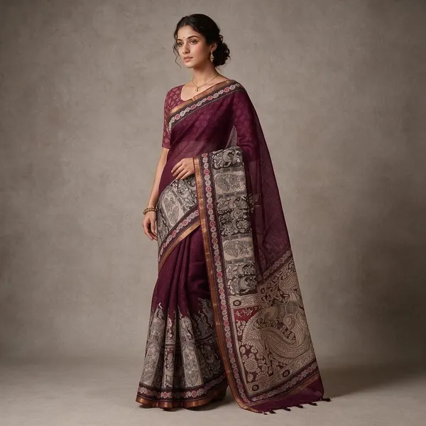 Multicolor_Linen_Saree_For_Women