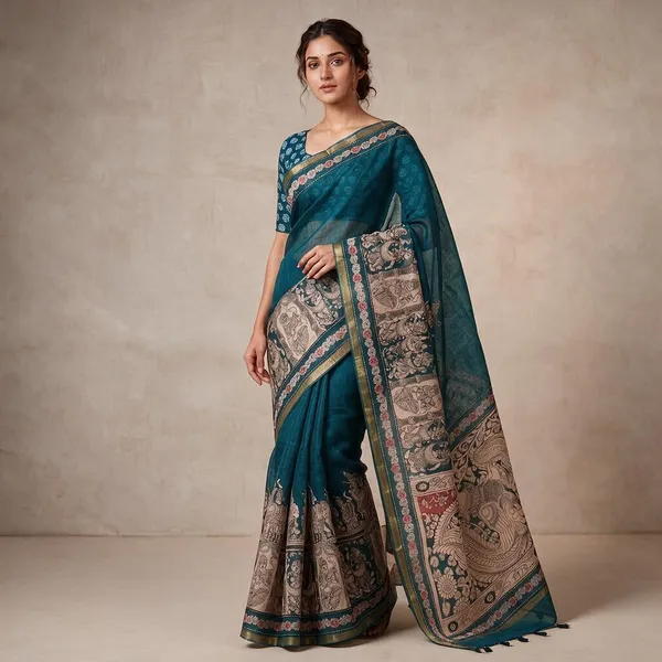 Multicolor_Linen_Saree_For_Women